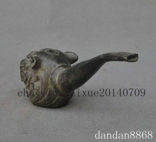 old chinese copper foo dog lion beast head statue Tobacco Pipe Tube Smoking c02 4