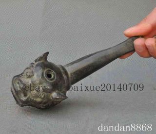 old chinese copper foo dog lion beast head statue Tobacco Pipe Tube Smoking c02 6