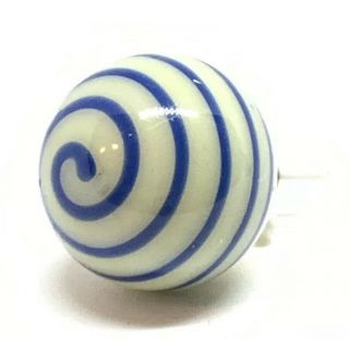 Antique Swirled Blue & White Glass Charm String Ball Button