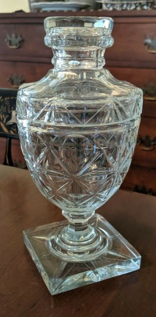 Antique Anglo - Irish Cut Glass Sweetmeat Covered Urn
