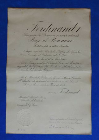 Romania.  Rumania.  Document For Order Of Crown 4th Class.  Medal