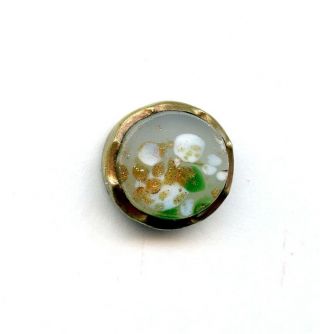 Waistcoat Button - Clam Broth Glass Set In Metal W/ Green - White - Gold Stone - - 9/16 "