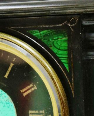 Antique French 8 Day Black Slate Marble & Malachite Panel Striking Mantel Clock 5