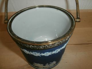 Antique Blue Jasperware biscuit ice barrel bucket jar with white horses classic 4
