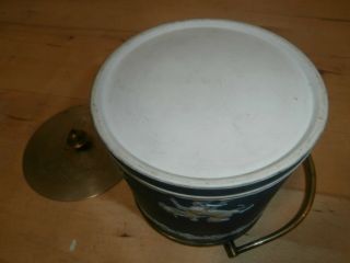 Antique Blue Jasperware biscuit ice barrel bucket jar with white horses classic 5