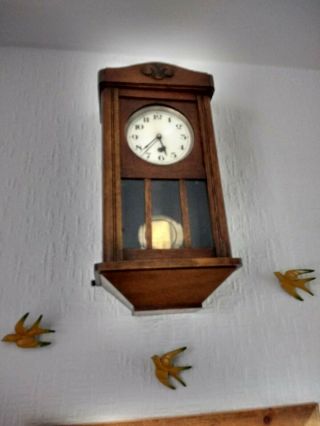 Vintage Art Deco Oak And Pendulum Wall Clock (recently)