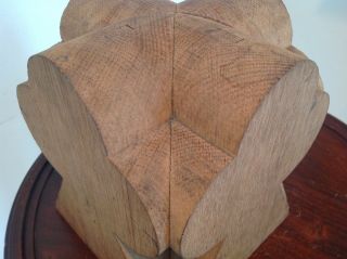 Antique Victorian Carved Solid Oak Wood Newel Post Cap Gothic Trefoil Clover 7 