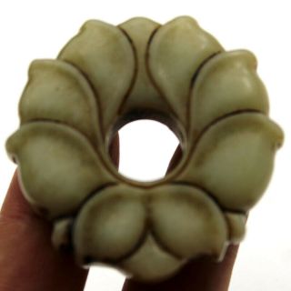 P284 Antique Chinese Old Jade Hand - Carved Lotus Flower Amulet Pendants 2.  1 "