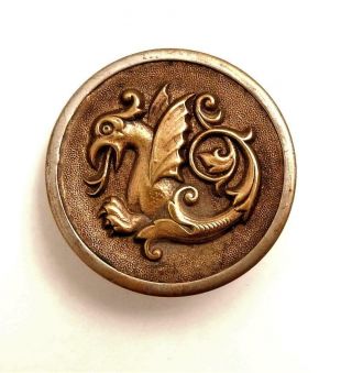 Lg Antique Victorian Brass Metal Winged Dragon Griffin Creature Picture Button