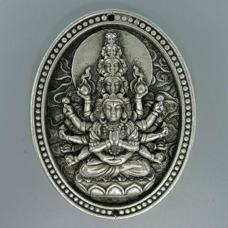 Hand Relief Buddha Charm Crafts Natural Ancient Silver Necklace Pendant Jewelry