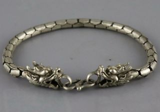 Collect Old Tibet Silver Carve Double Dragon Head Snake Body Delicate Bracelet