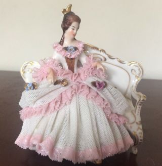 ANTIQUE ACKERMANN FRITZE DRESDEN LACE FIGURINE LADY BEANCH 2