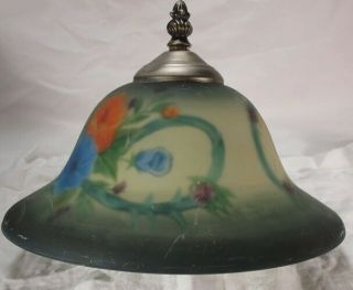 Vintage Frosted Glass Reverse Painted Lampshade Lamp Shade Vibrant Poppies 3
