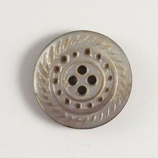 Antique Carved Mother Of Pearl Shell Button 4 Hole Sew Through 5/8 Inch