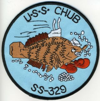 Uss Chub Ss 329 - Fish/sub With Boxing Gloves Cigar Bc Patch Cat No C6176