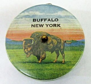 Buffalo York Bison Celluloid Push - Button Tape Measure ^