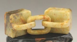 China Old Natural Jade Hand - Carved Statue Double Seal Ring Seal