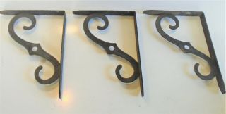 Vintage 3 Iron Brackets Wall Hanging Shelf Holders Black,  Rusty,  10 " X 8 "