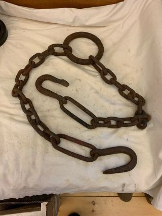 Antique Logging 2 - 26” Double Choker Links Hooks Chain Iron Ring Vintage Forged