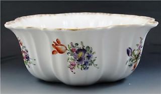 19c German Dresden Meissen Style Porcelain Large Center Bowl Hand Painted Floral