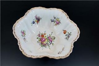 19C German Dresden Meissen Style Porcelain Large Center Bowl Hand Painted Floral 2