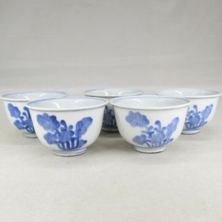 H296 Chinese Old Blue - And - White Porcelain 5 Tea Cups W/appropriate Good Painting