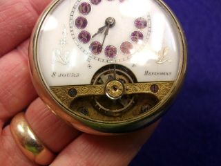 2 of 6,  VTG ANTIQUE 8 JOURS HERDOMAS POCKET WATCH,  RED NUMBERS,  PARTS 3