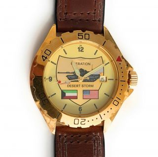 Operation Desert Storm Collectible Vintage Watch By Mil - Time Gold Plated