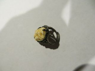 CHINESE EXPORT CARVED RING ADJUSTABLE STERLING SILVER CIRCA 1930 4