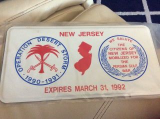 Vintage 1991 - 92 Jersey License Plate For Persian Gulf War & Desert Storm
