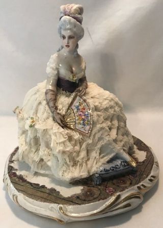Large Rare Antique Dresden Style Porcelain Lace Lady Figurine Crown N Marking