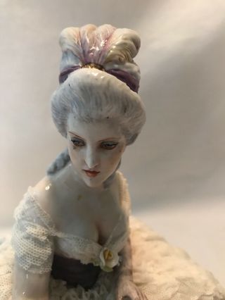 LARGE RARE ANTIQUE DRESDEN STYLE PORCELAIN LACE LADY FIGURINE CROWN N MARKING 2