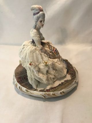LARGE RARE ANTIQUE DRESDEN STYLE PORCELAIN LACE LADY FIGURINE CROWN N MARKING 8