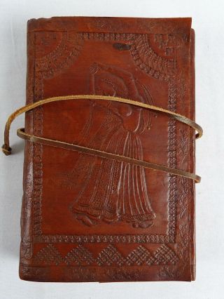 Ornate Vintage Hand Tooled Leather Note Book,  Indian Dancer - Blank