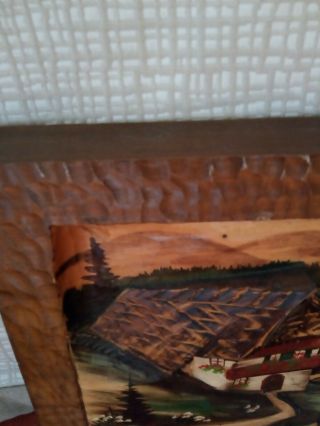 Vintage German Wood Hand Carved Picture - Wall Art - Landscape Scene 4