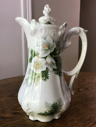 Antique 1870 - 1918 Rs Prussia White Floral Chocolate Pot Reinhold Schlegelmilch