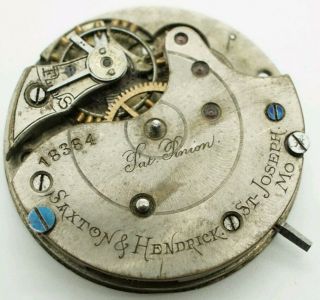 Rare Saxton & Hendrick Pocket Watch Movement For Repair 36mm