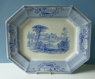 Antique Staffordshire Ironstone Blue Transferware Platter By J.  Ridgeway C1841.