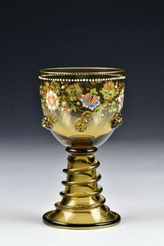 Theresienthal Bohemian Blown Art Glass Enamel Painted Goblet 6