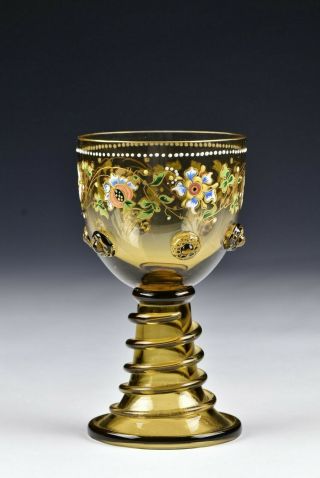 Theresienthal Bohemian Blown Art Glass Enamel Painted Goblet 6 2