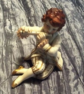Dresden Porcelain Figurine Of Boy Playing Flute/lace Cuffs,  Muller Volkstedt