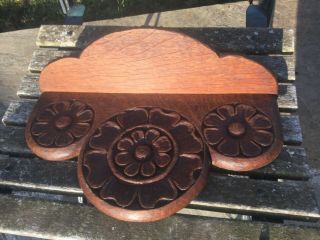 Antique Carved Clock Shelf With 3 Tudor Roses And Signed M Britton 14” Long