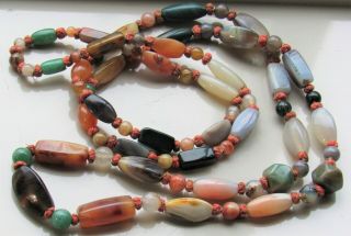 Antique Chinese 57 " Green Agate Jasper Jade Hand Knotted Long Beaded Necklace