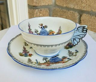 Rare Lovely Royal Albert Dainty Dinah Figural Butterfly Handle Tea Cup & Saucer