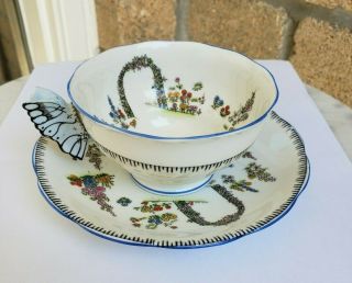 Rare Lovely Royal Albert Dainty Dinah Figural Butterfly Handle Tea Cup & Saucer 2