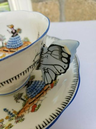 Rare Lovely Royal Albert Dainty Dinah Figural Butterfly Handle Tea Cup & Saucer 3