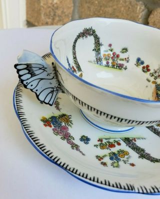 Rare Lovely Royal Albert Dainty Dinah Figural Butterfly Handle Tea Cup & Saucer 8