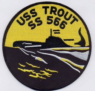 Uss Trout Ss 566 - Sub On Ocean Yellow/black Bc Patch Cat No B798