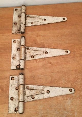 3 Vintage About 10” Long T Strap Butt Iron Barn Shed Door Hinges
