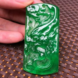 Chinese Green Jadeite Jade Carve Handwork Collectible Rare Dragon Plaque Pendant